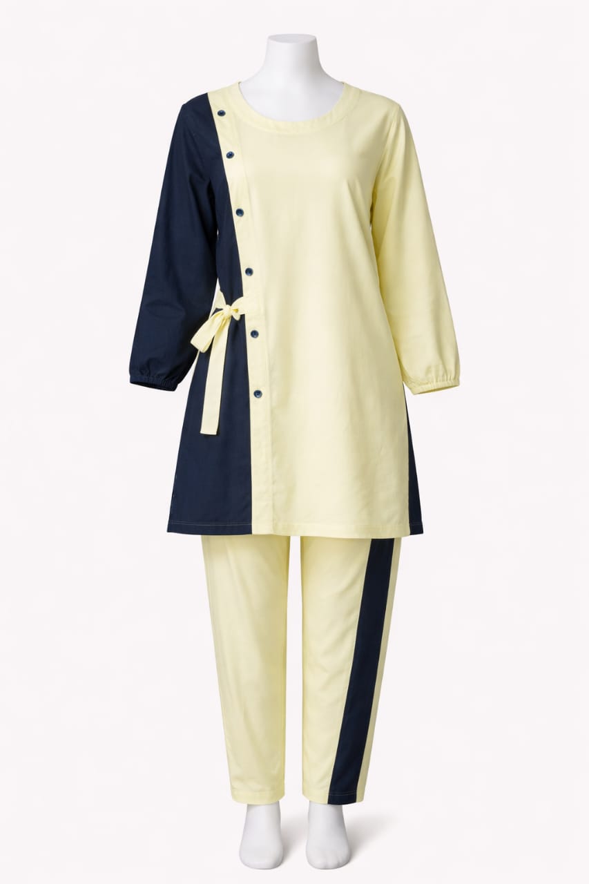 Modern Two-Tone Co-Ord Set with Asymmetric Stitch Design – Mehlish Fashion